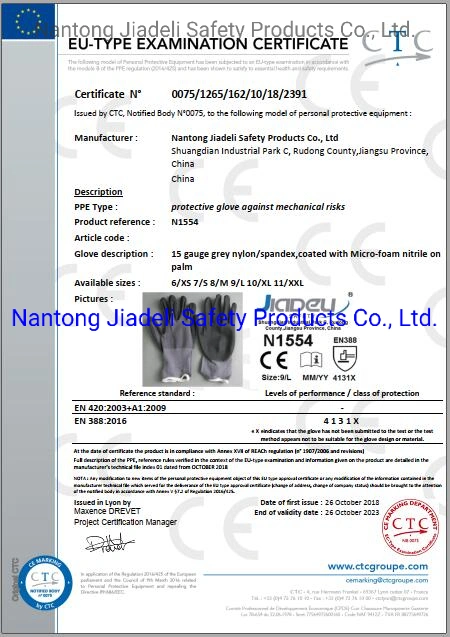 Manufacturer Daily Working Durable Micro-Foam Nitrile Dipping Safety Gloves with CE Oeko-Tex Certificated (N1554)